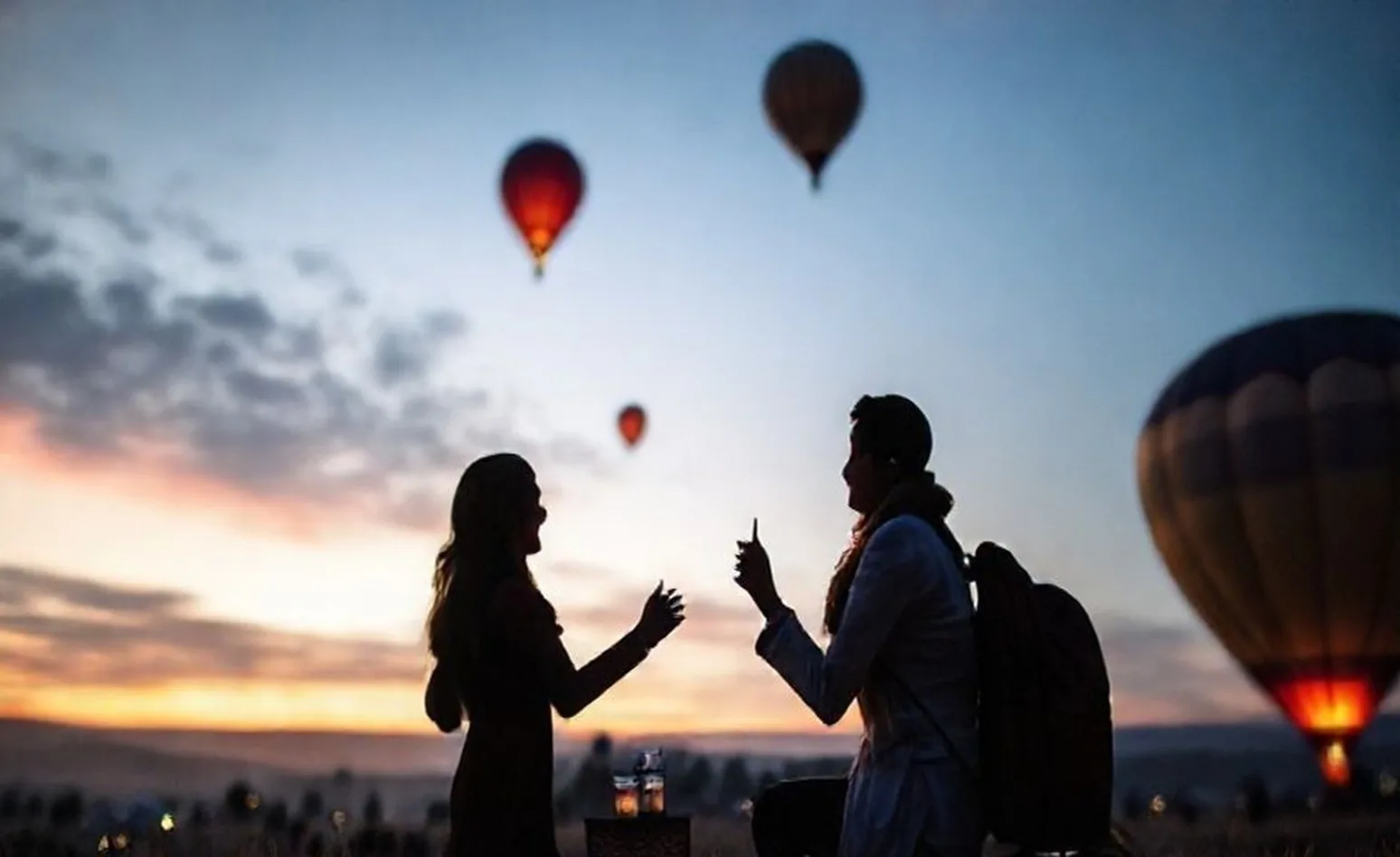 Hot air balloon proposal romantic moment